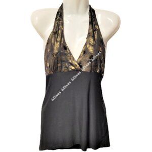BLACK And Metallic Gold Sequined Halter Top Size L